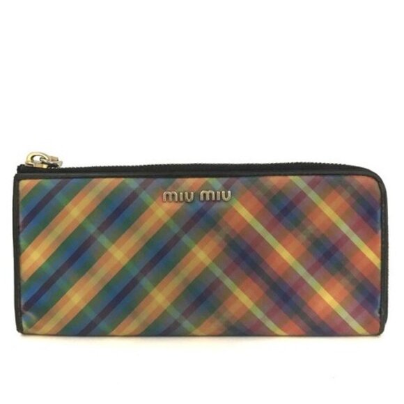 MIU MIU Logo Check PVC L Shaped Round Zipper Long Wallet/2BG0554 - Picture 1 of 8